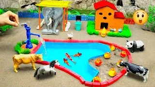 💥DIY Farm Diorama with house cow, barn I mini hand pump supply water for Apple orchard#11