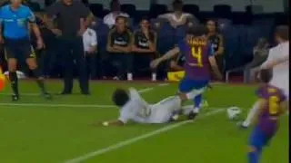 Marcelo brutal foul for Fabregas  mass brawl (Barcelona vs Real Madrid)