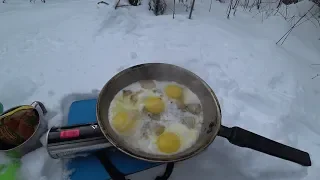 В лес на лыжах 16 февр 2019г( 2) Яичница с салом.