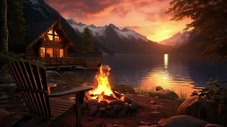 Soothing Sunset Campfire - Crackling Fire & Stunning Lake Views - Relaxing Ambience | Resting Area