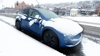 Winter Car Camping In My Tesla Model Y Alone