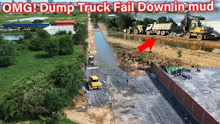 Parte 146| OMG! Dump Truck Fail Down in the mud While loading the rocks For road construction