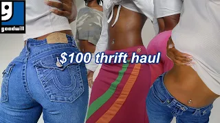 THRIFT HAUL ♡ spending $100 at Goodwill (true religion, juicy couture, y2k rocawear, & cargos!)