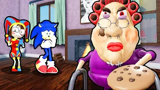 SONIC AND POMNI VS ESCAPE EVIL GRANDMA IN ROBLOX