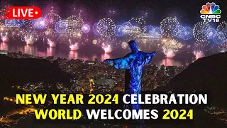 LIVE: New Year 2024 Celebrations | Rio, Dubai, NYC, Las Vegas Fireworks | World Welcomes 2024 |IN18L