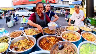 Cambodian Cheap Street Food for Dinner at Orussey Market, Beef Noodle Soup, Num Banch Chok