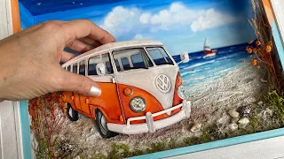 Crafting a Legendary Classic VW Minibus Diorama Beach Scene in the Box / Creative Art Idea