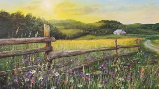Country Fence Landscape Acrylic Painting LIVE Tutorial