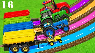 MINI & BIG POLICE TRACTOR & TRAILER vs PORTAL TRAP! POTATO TRANSPORTING - PARKOUR COLORS! ! FS22