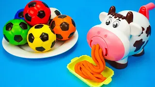 Satisfying Video l Playdoh Rainbow Noodles with Balls Cutting ASMR