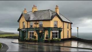 Best Irish Pub Ambience - 3 Hrs of Irish Music, Overlooking Ocean with Rain and Fireplace Sounds