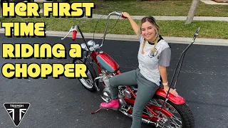 Her First Time On A Hardtail CHOPPER!