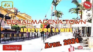 Benalmadena Town | April 2024 | Arroyo de la Miel | sunshine walk | Malaga | Spain | 4K