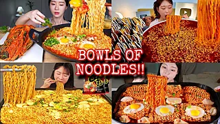 MUKBANGERS EATING BOWL OF RAMEN NOODLES!🌶️😍BIG BITES COMPILATION😍🥰NOODLES MUKBANG COMPILATION❤😍