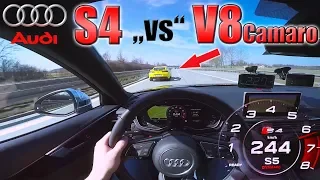 Audi S4 chasing Camaro V8 on German Autobahn ✔