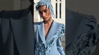YANINA Couture light blue suit with a special embroidery technique 🤍 