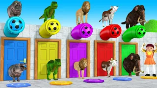 Cow Dinosaur Duck Mammoth Elephant Tiger Guess The Right Door ROOM CHALLENGE Animals Foot Ball Game