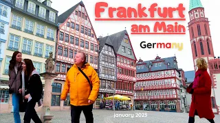 Frankfurt am Main - busy and noisy downtown. 4K Walk tour Germany