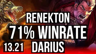 RENEKTON vs DARIUS (TOP) | 11/1/8, 71% winrate, 9 solo kills, Dominating | EUW Master | 13.21