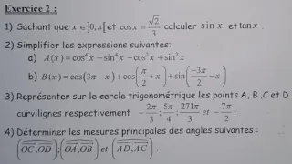 devoir   numéro 1 semestre2 maths tronc commun trigonométrique