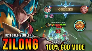 100% God Mode Zilong the Best Fighter Jungler with Brutal Build & Emblem - Mobile Legends