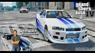 GTA IV. Escape to Nissan Skyline GT-R R34 (2 Fast 2 Furious Style).