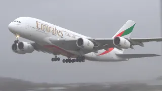 [4K] STORM ISHA | Emirates A380 CROSSWIND Takeoff at Glasgow Airport