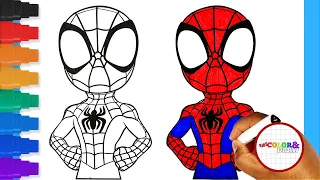 Coloring Spidey from Marvel's Spidey and His Amazing Friends with Spiral Background - Coloring Page