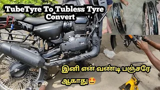 yezdi adventure  | Tube Tyre To Tubeless Convert | dhana vlogger