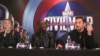 Press conference Captain America Civil War (Robert Downey Jr., Don Cheadle, Emily VanCamp)