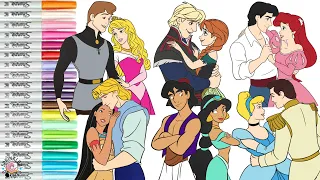 Disney Princess Coloring Book Compilation Pocahontas John Smith Ariel Eric Anna Kristoff Jasmine