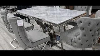 Marble Dining Table in Grey with Velvet Upholstered Chairs