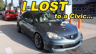 RSX Type S looses to a Civic EJ1 at the track. Sad times...