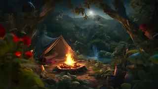 Waterfalls & Campfire Sounds🏕️🔥| for Deep sleep and Meditation 😴