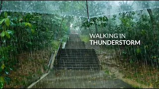 4K ASMR SOLO WALKING under non-stop HEAVY RAIN & THUNDERSTORM in Malaysia. Relaxing sleep therapy.