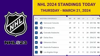 NHL Standings Today as of March 21, 2024| NHL Highlights | NHL Reaction | NHL Tips