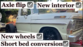 1969 f100 bump side update 2. Slammed. Short bed conversion. New wheels. Interior.
