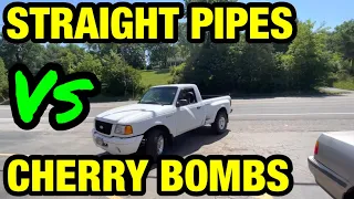 Ford Ranger 3.0L V6: CHERRY BOMB GLASS PACKS Vs STRAIGHT PIPES!