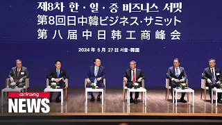 President Yoon urges developing trade agreements at trilateral business summit on Monday