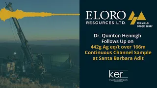 Eloro Resources - 442g Ag eq/t over 166m Continuous Channel Sample at Santa Barbara Adit