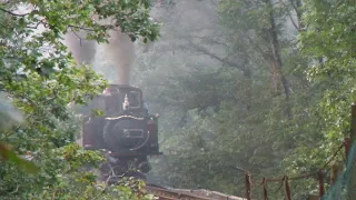 A Double Fairlie struggles to start a train away from Tan Y Bwlch station.