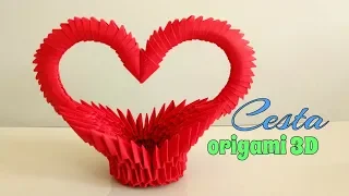 CESTA ORIGAMI 3D con ARCO en forma de CORAZÓN/PASO A PASO.