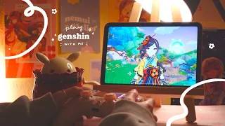 🍪 playing genshin on a lazy late night | 1 hr of gameplay ambience (jp dub, ipad mini) ✩