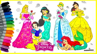 Mewarnai Disney Princess Coloring Cinderella Rapunzel Belle Ariel Aurora Snow white