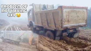 Tata 1618 heavy duty tipper got stuck in mud | Rescued by JCB 4x4 excavator