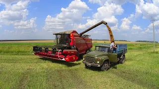 Три комбайна на уборке рапса. В дороге открылся борт кузова моего МАЗа.