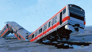 Trains vs Slippery Ice Lake 😱 Teardown