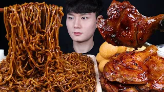 짜파게티 치즈볼 자메이카통다리 치킨 먹방ASMR MUKBANG BLACK BEAN NOODLES & SPICY BBQ CHICKEN 辛いチキン チーズボール eating sounds