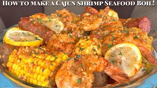 CAJUN SHRIMP SEAFOOD BOIL! (SHRIMP + GARLIC BUTTER SAUCE + SAUSAGE )