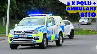 5 X POLIS + AMBULANS. RÅN kristianstad i utryckning polizei und  rettungsdienst einsatzfahrt